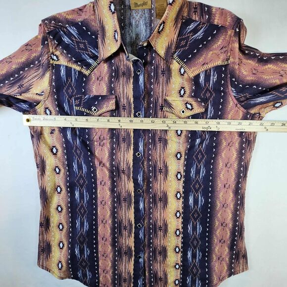 Vintage Womens Wrangler Western Shirt  Diamond Shape Pearl Snap Long Sleeve Larg - Picture 4 of 10